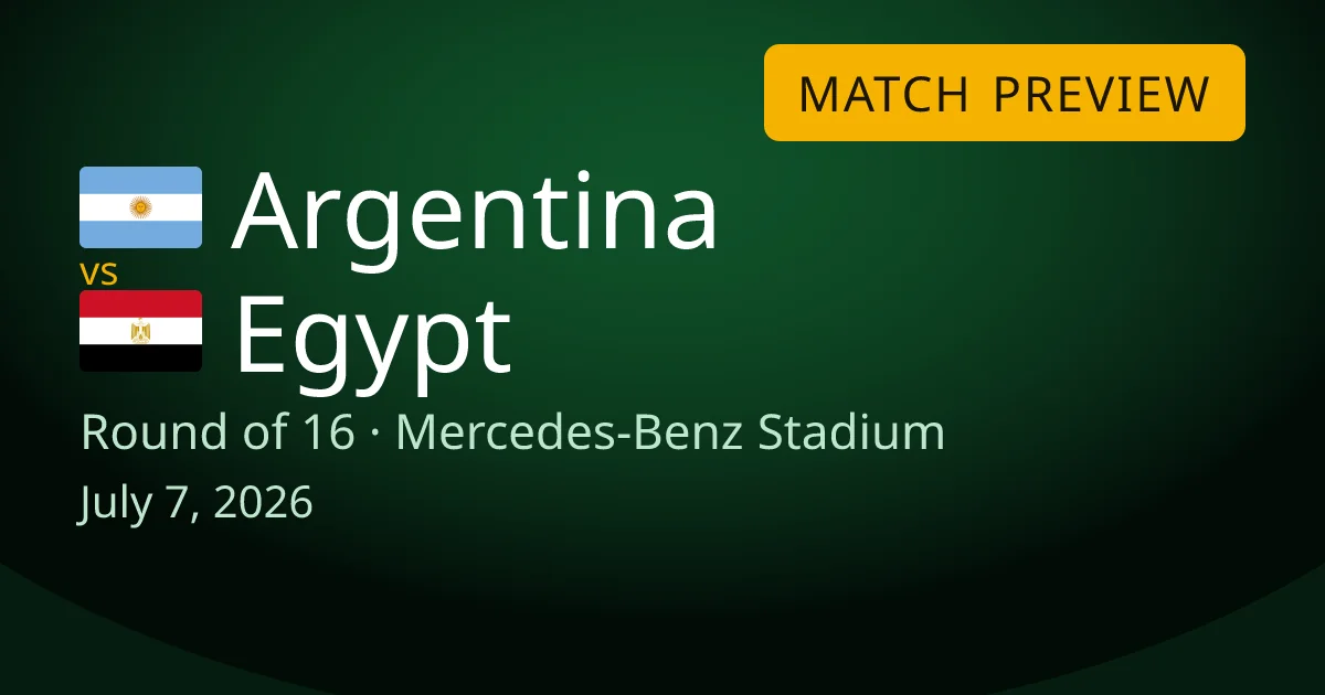 Argentina vs Egypt round of 16 match preview card for World Cup Drops. The game is at Mercedes-Benz Stadium in Atlanta, Georgia on July 7, 2026.