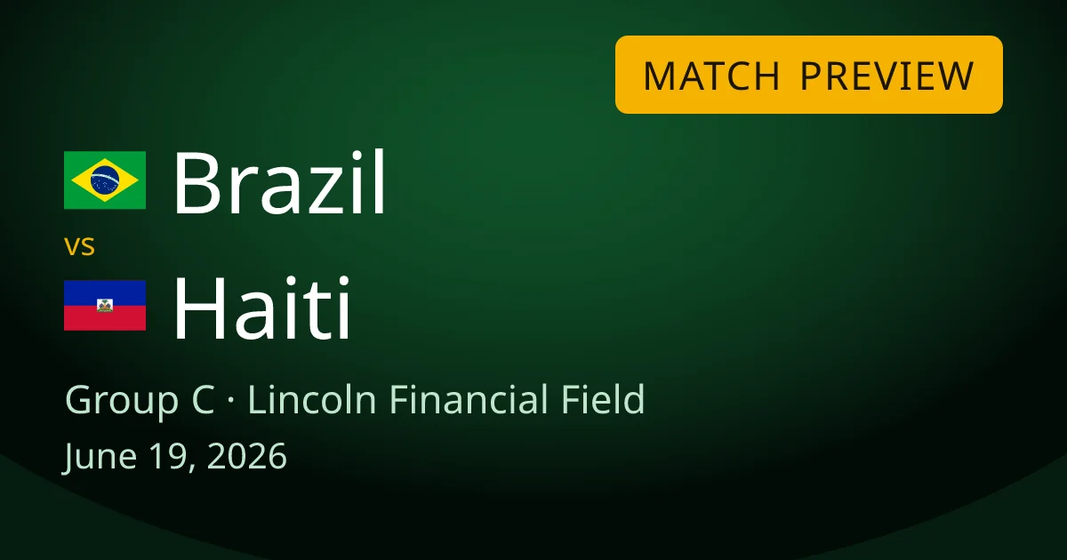 Brazil vs Haiti Group C match preview card for World Cup Drops, set at Lincoln Financial Field in Philadelphia. Brazil are chasing their first win of the 2026 World Cup.