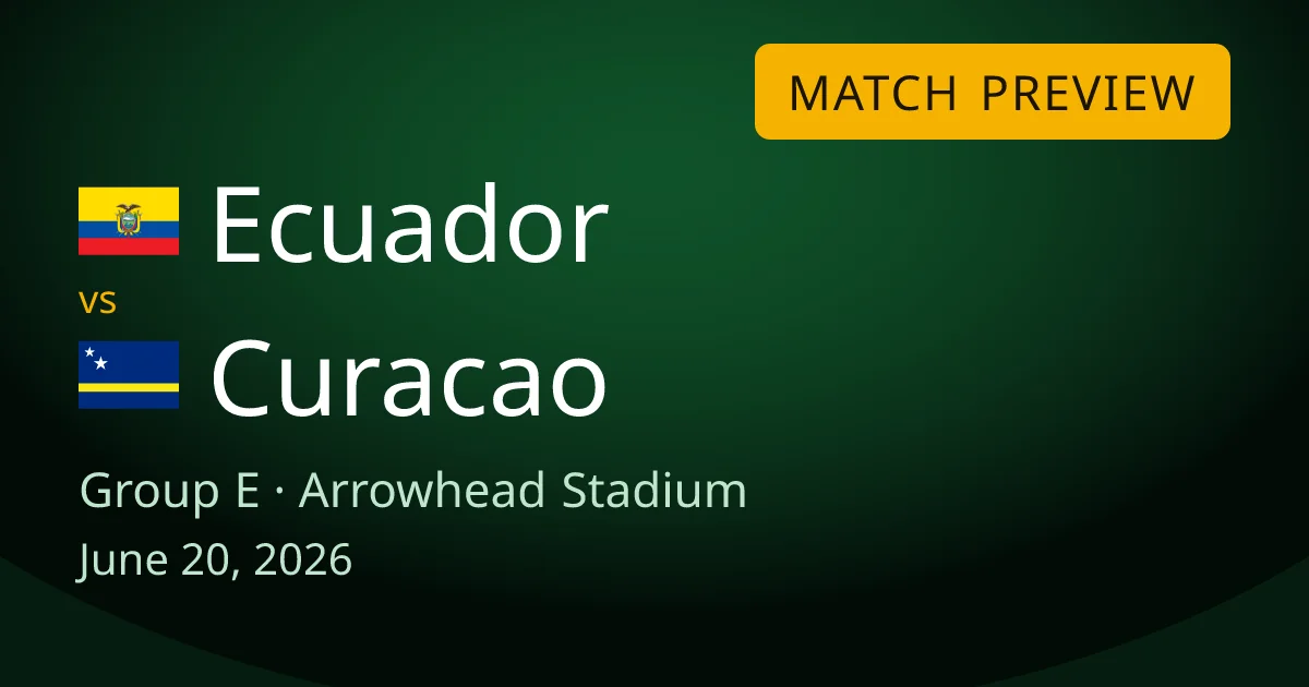 Ecuador vs Curacao Group E match preview card for World Cup Drops, set at Arrowhead Stadium in Kansas City. Both teams lost their opener and sit at the bottom of the group on 0 points.