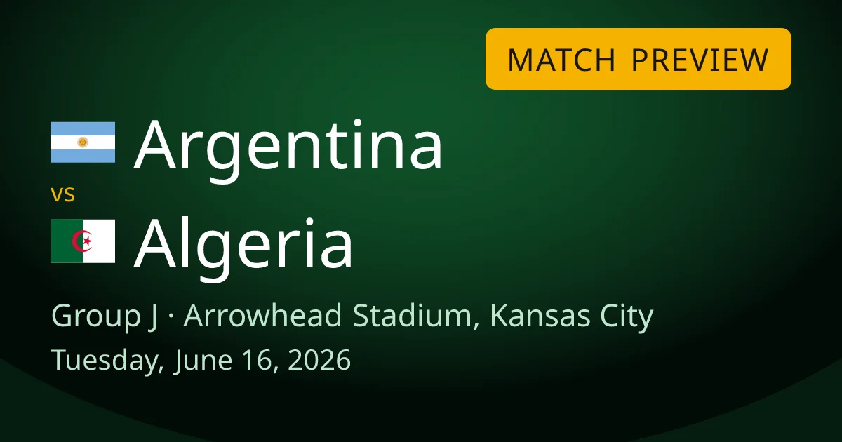 Argentina vs Algeria Group J match preview card for World Cup Drops, set at Arrowhead Stadium in Kansas City.