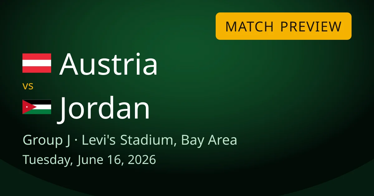 Austria vs Jordan Group J match preview card for World Cup Drops, set at Levi's Stadium in the San Francisco Bay Area.