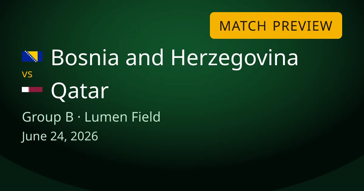 Bosnia and Herzegovina vs Qatar Group B match preview card for World Cup Drops, set at Lumen Field in Seattle. Both teams sit on 1 point, so the loser is out and the winner keeps a small hope of going through.