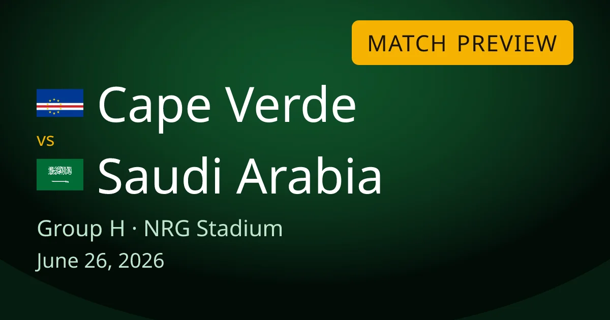 Cape Verde vs Saudi Arabia Group H match preview card for World Cup Drops, at NRG Stadium in Houston. Both teams are still alive, and the winner can reach the knockout round.