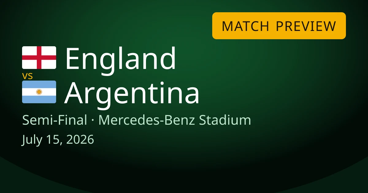 England vs Argentina semi-final match preview card for World Cup Drops. The game is at Mercedes-Benz Stadium in Atlanta, Georgia on July 15, 2026.