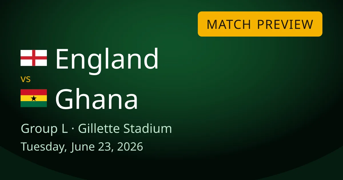 England vs Ghana Group L match preview card for World Cup Drops, set at Gillette Stadium near Boston. Both teams won their opener, so the winner takes a big step toward the next round.