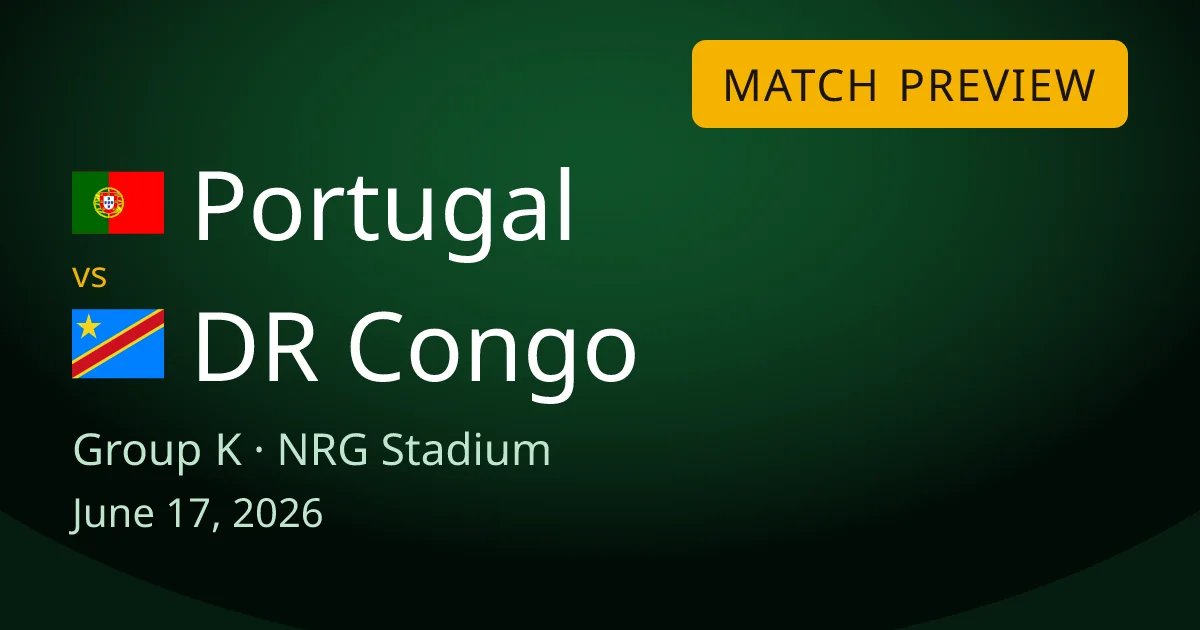 Portugal vs DR Congo Group K match preview card for World Cup Drops, set at NRG Stadium in Houston.