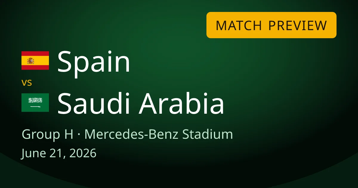 Spain vs Saudi Arabia Group H match preview card for World Cup Drops, set at Mercedes-Benz Stadium in Atlanta. Spain are huge favorites but need a response after a shock 0-0 draw with Cape Verde, while Saudi Arabia bring their giant-killing reputation.