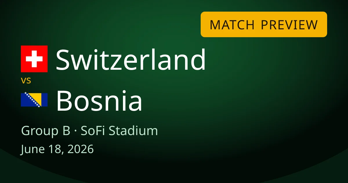 Switzerland vs Bosnia and Herzegovina Group B match preview card for World Cup Drops, set at SoFi Stadium near Los Angeles. A preview of the game both teams want to win after both drew 1-1.