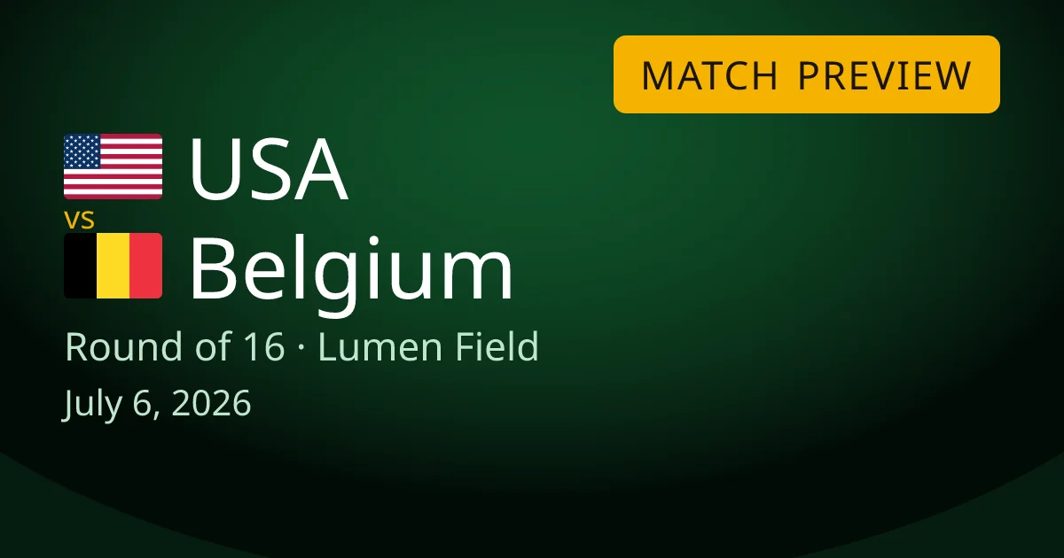 United States vs Belgium round of 16 match preview card for World Cup Drops. The game is at Lumen Field in Seattle, Washington on July 6, 2026.