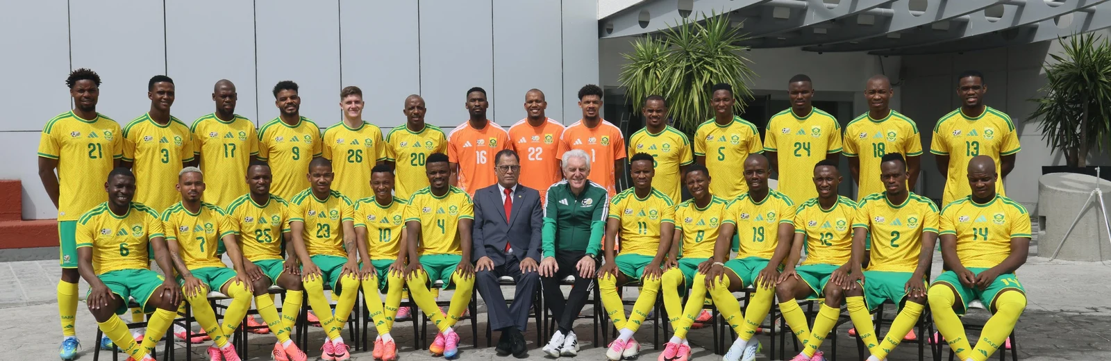 The South Africa national football team ahead of the 2026 World Cup. An official photo from the South Africa national team account.